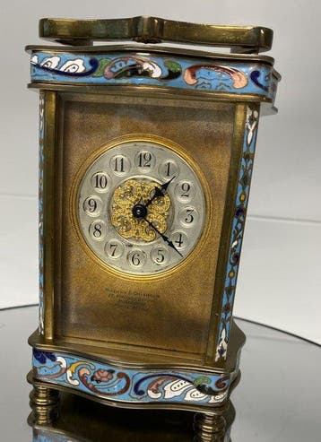 Franse Champlevé Emaille, Rijtuigklok - - Verguld messing -