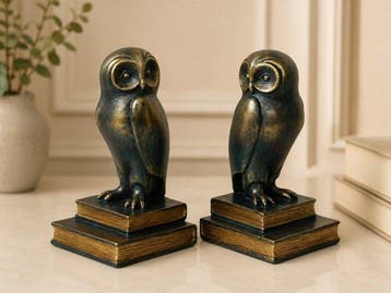 sculptuur, Pair of Vintage Owl Bookends – Hand Finished