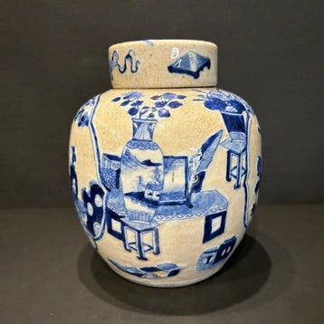 Vaas - Porselein - China - Qing Dynastie (1644-1911) - blauw, Antiek en Kunst