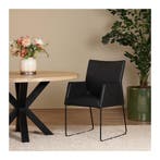 Set van 4 zwart leren eetkamerstoelen Els, met armleuning -, Ophalen of Verzenden, Nieuw, Leer, Eén