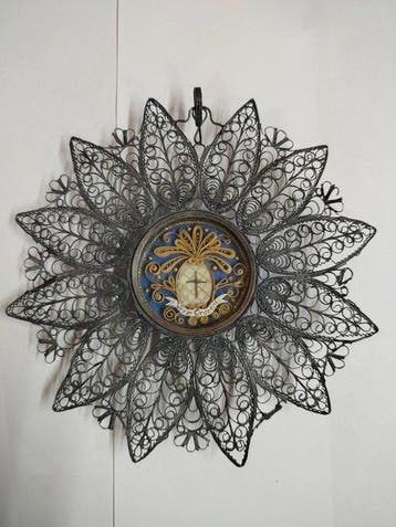 Reliekhouder - Zilver, Glas, Textiel - 1850-1900 - Heilige