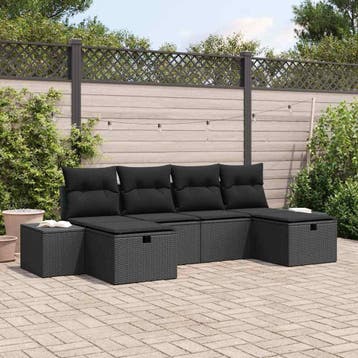 vidaXL Tuinbank Set 6 st Zwart poly rattan, Verzenden, Nieuw