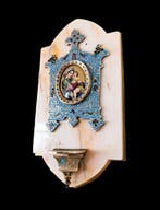 Antiek Wijwatervat - Benitier : Marbre blanc veinée de brun, Antiek en Kunst