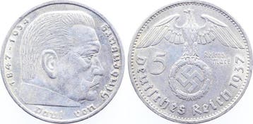 5 Mark Duitsland 5 Reichsmark Hindenburg 1937 A ss/vz J 3..., Verzenden