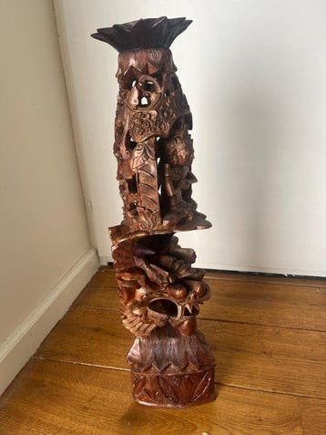 Balinese houten sculptuur – Godin in lotustoren met, Antiek en Kunst