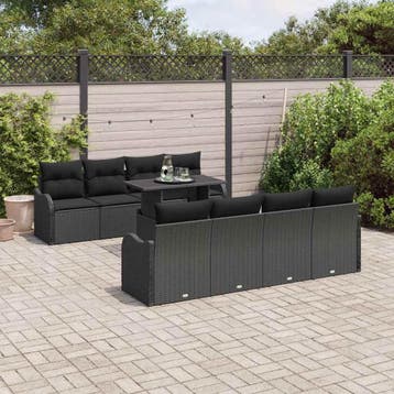 vidaXL Tuinbank Set 9 st 8-Aantal zitplaatsen Zwart Poly, Verzenden, Nieuw