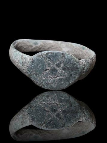 Médiéval Lot de 2 sceaux pentagrammes en bronze Bague (Sans