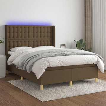 vidaXL Boxspring met matras en LED stof donkerbruin 140x200, Verzenden