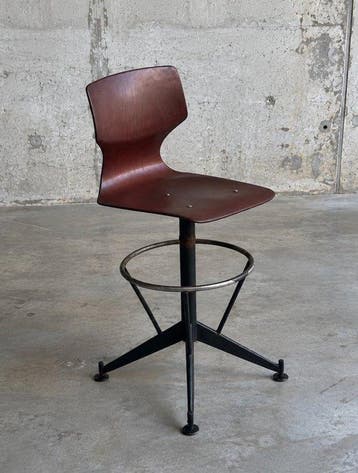 Tabouret - Bois - Industriel 1950-1960 - Tabouret industriel, Antiquités & Art