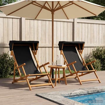 vidaXL Ligstoel 2 pcs 3 Positie massief eucalyptushout Zwart, Verzenden