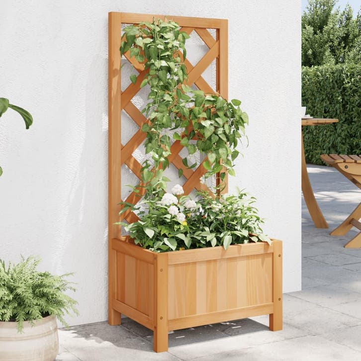 vidaXL Plantenbak met latwerk massief vurenhout bruin, Tuin en Terras, Bloempotten, Nieuw, Verzenden