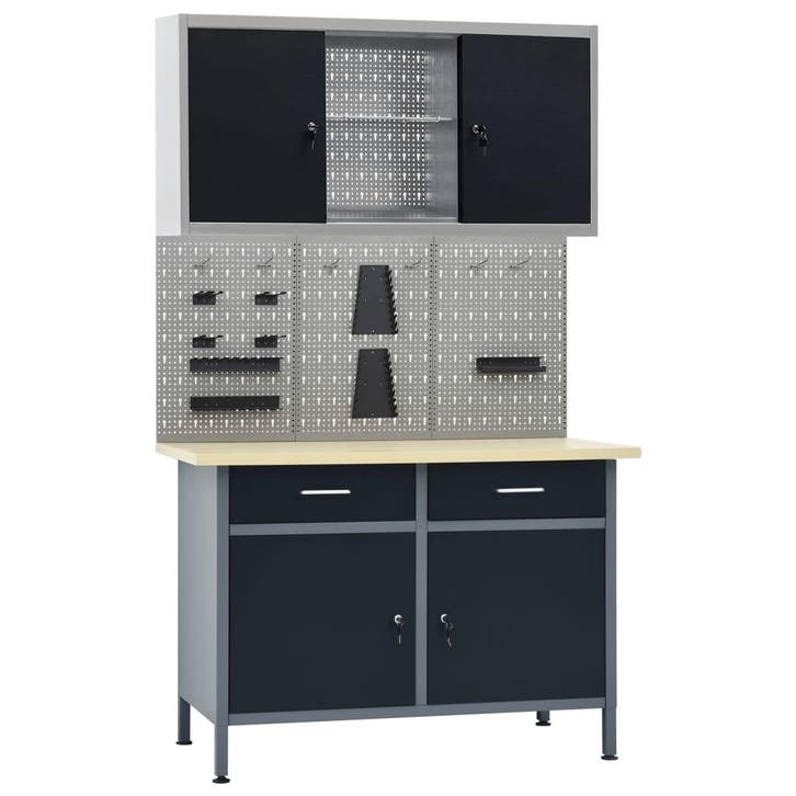 vidaXL Werkbank met drie wandpanelen en een kast, Bricolage & Construction, Établis, Envoi