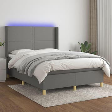 vidaXL Boxspring met matras en LED stof donkergrijs 140x200, Verzenden