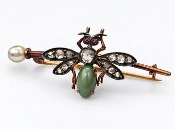 Bijou broche - 18 carats Or jaune - 0.52ct. tw. Œil de chat