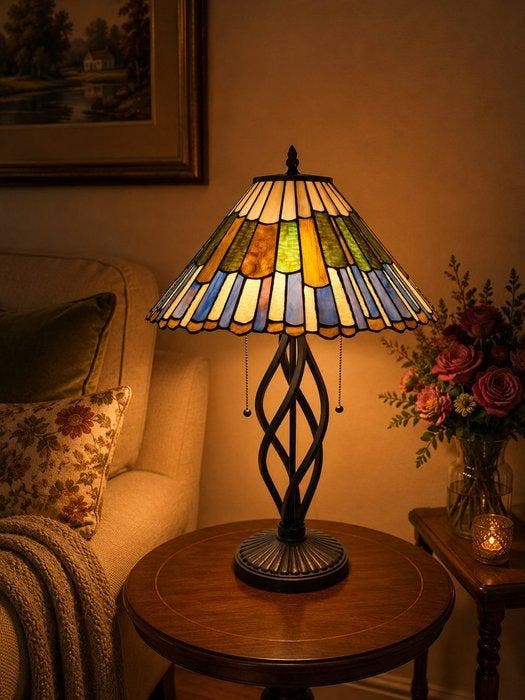 XXL Tiffany stijl tafellamp LUMINOUS MOSAIC lamp met 2, Antiek en Kunst, Kunst | Designobjecten
