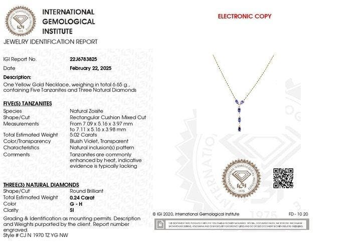 Halsketting - 14 karaat Geel goud - 5.26ct. tw. Tanzaniet -, Bijoux, Sacs & Beauté, Colliers