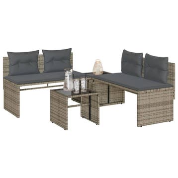 vidaXL 4-delige Loungeset met kussens poly rattan grijs, Verzenden, Loungeset