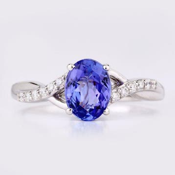 Ring - 14 karaat Witgoud - 1.28ct. tw. Tanzaniet - Diamant -, Nieuw