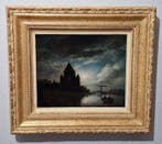 Jacob Abels (1803-1866) - Rivier met boot in maanlicht