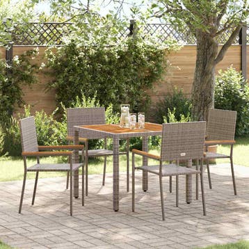 vidaXL Tuin Eettafel Set 5 st Grijs poly rattan, Verzenden, Nieuw