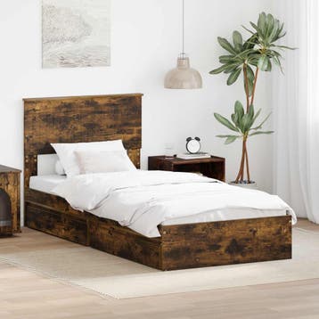 vidaXL Opbergbed met lade Rook Eiken 90 x 200 cm Bewerkt, Verzenden