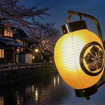 Lantaarn - rond bloemmotief familiewapen - Washi (Japans