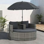 vidaXL Tuinbank 2-zits met kussens en parasol poly rattan, Tuin en Terras, Ligbedden, Verzenden, Nieuw