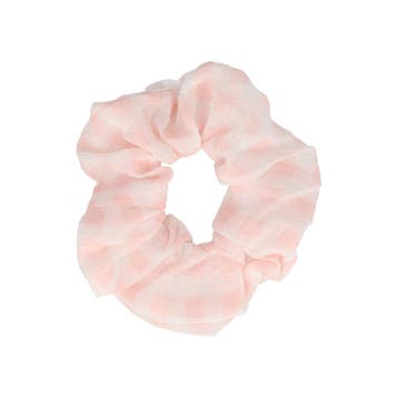 Haarelastiek Scrunchie – Ruit Print – Dunne Stof – Wit Roze, Nieuw