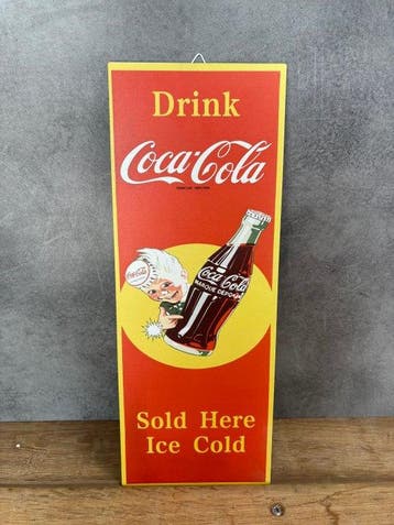 Prachtig Coca-Cola-embleem - metalen plaquette - 40 cm x 15, Antiek en Kunst