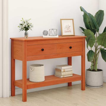vidaXL Wandtafel met lade Wasbruin 100 x 35 x 75 cm Massief, Huis en Inrichting, Tafels | Bijzettafels, Verzenden, Nieuw