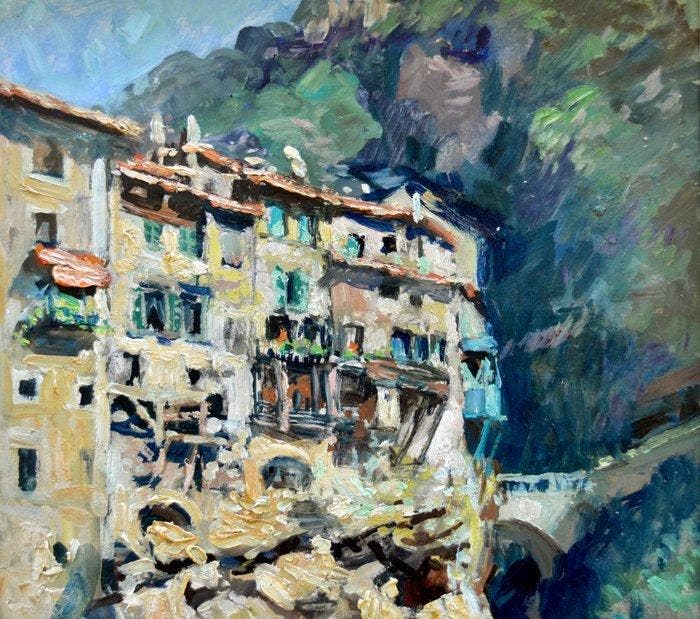Henri Pontoy (1888-1968) - Village de Pont-en-Royans, Isère, Antiquités & Art, Art | Peinture | Classique