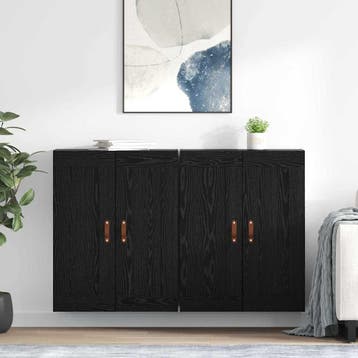 vidaXL Wandkast 2 st Zwart Eiken 69,5 x 34 x 90 cm Bewerkt, Huis en Inrichting, Verzenden, Nieuw