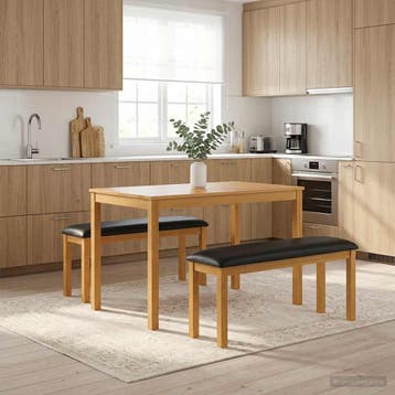 vidaXL Eetbank 95 x 32 x 45 cm Massief Eikenhout Zwart, Huis en Inrichting, Verzenden, Nieuw
