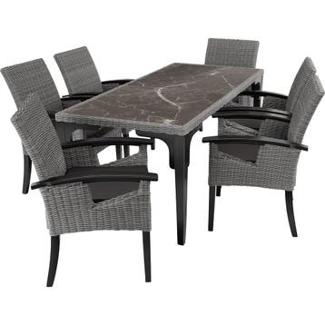 tectake Wicker tafel Foggia met 6 stoelen Rosarno - grijs, Verzenden