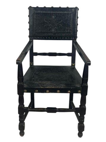 Fauteuil - bonized hout met geëmbosseerd leer Renaissance