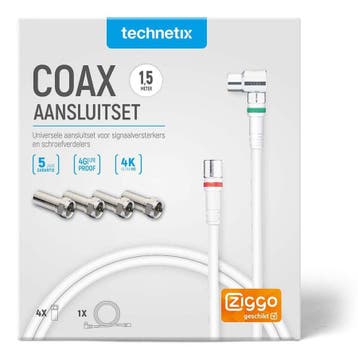 Technetix Connectionset F/IEC 1,5meter + 4 x F/IEC adapter -, Ophalen of Verzenden, Nieuw