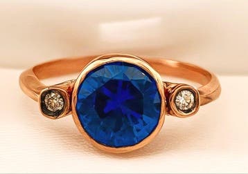 Zonder minimumprijs - Ring - 9 kt. Roségoud, Zilver Saffier