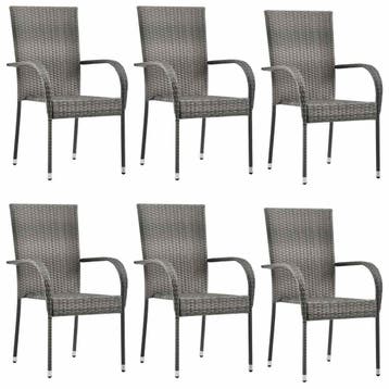 Tuinstoelen 4 stuks - Grijs poly rattan - 41% KORTING! Up..., Tuin en Terras, Verzenden, Zo goed als nieuw, Rotan, Stapelbaar