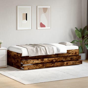 vidaXL Slaapbank met lades zonder matras 75x190 cm gerookt, Verzenden, Nieuw