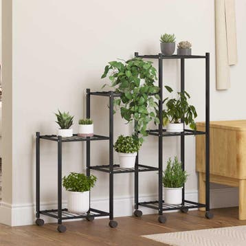 vidaXL Bloemenstandaard met wielen 83x25x83,5 cm ijzer zwart, Tuin en Terras, Verzenden, Nieuw