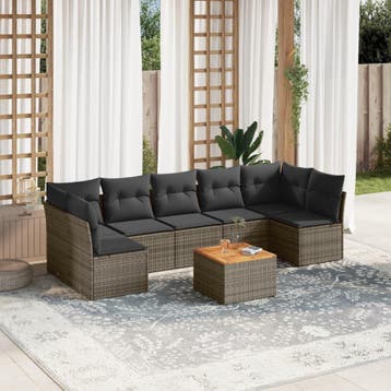 vidaXL 8-delige Loungeset met kussens poly rattan grijs, Verzenden, Loungeset
