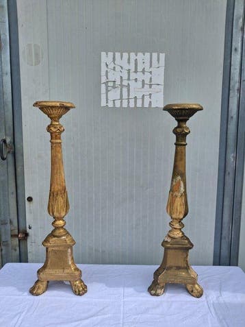 Kaarsenhouder - Verguld hout - Hoogte: 72 cm, Antiek en Kunst