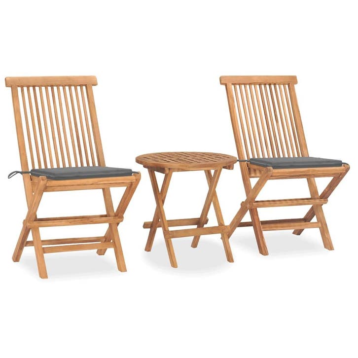 vidaXL 3-delige Tuinset inklapbaar met kussen massief, Tuin en Terras, Tuinsets en Loungesets, Tuinset, Nieuw, Verzenden