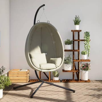 vidaXL Hangstoel met standaard stof en staal beige, Verzenden