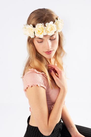 KIMU® Bloemenkrans Haar Rozenkrans Creme Witte Witte Bloemen, Ophalen of Verzenden