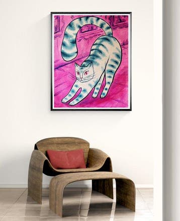 Niurka Moreno Leyva - Cat in a pink room NO Reserve, Antiek en Kunst, Kunst | Schilderijen | Modern