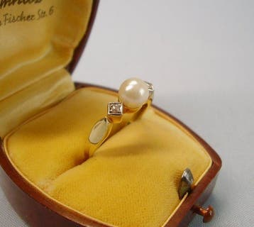 Bague - 14 carats Or jaune - 1.44ct. tw. Perle - Diamant -