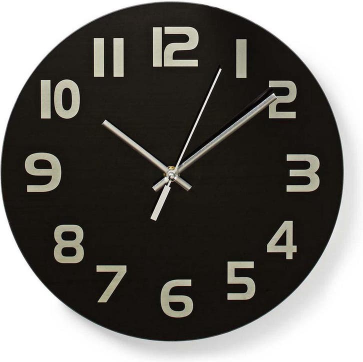 Nedis Wandklok - Diameter: 300 mm - Glas - Zwart, Huis en Inrichting, Woonaccessoires | Klokken, Nieuw, Verzenden