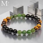 Elastisch armband met jade, zwarte onyx en tijgeroog