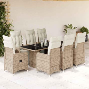 vidaXL 9-delige Bistroset met kussens poly rattan bruin, Verzenden, Nieuw